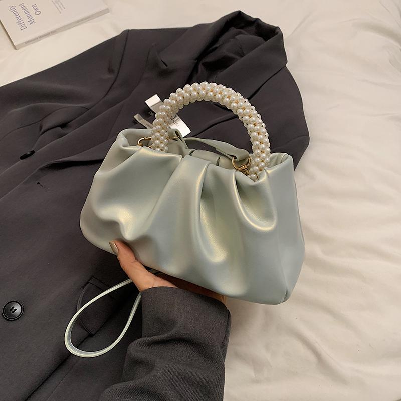 Новые сумки через плечо с рюшами для женщин, простые жемчужные цепочки, маленькие сумки, женские летние повседневные сумки через плечо с застежкой-молнией Cloud