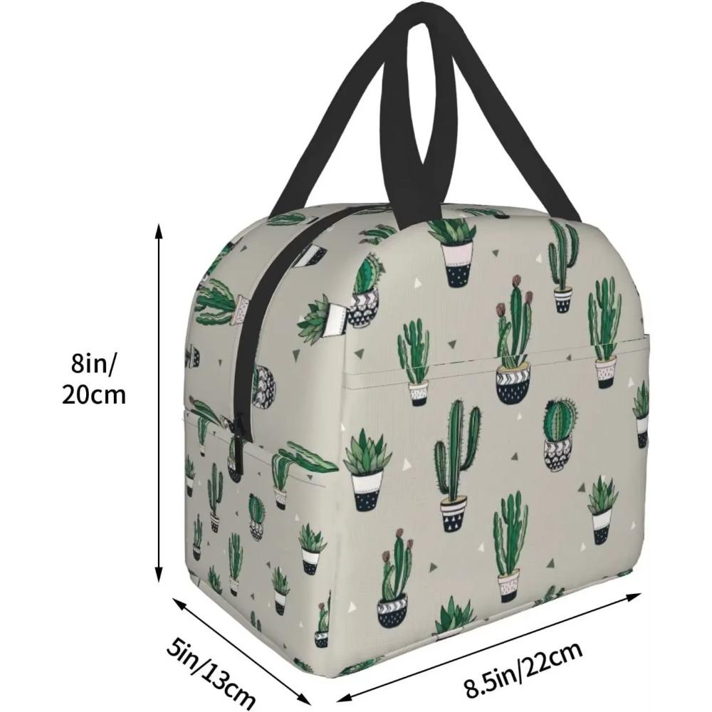 Lunch Bag Green Cute Cactus Reusable Water-Resistant Cooler Lunch Tote Box, Boys Girls Cute Container Lunch Bag School Office