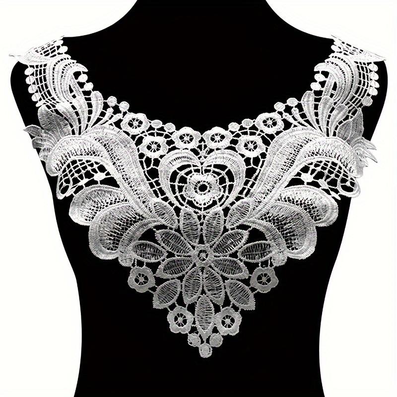 Embroidered Lace Fake Collars, Floral Hollow-Out Chest Flower Collars, Solid Color Clothing Accessories, Black & White