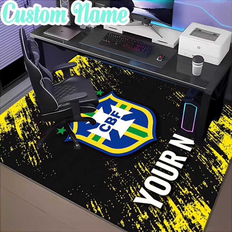 Custom Name Brazilian Football Emblem  Rug, Office Rug, Chair Rug, Carpet for Living Rooms, Doormat Game Rug Home Decor Christmas Gifts