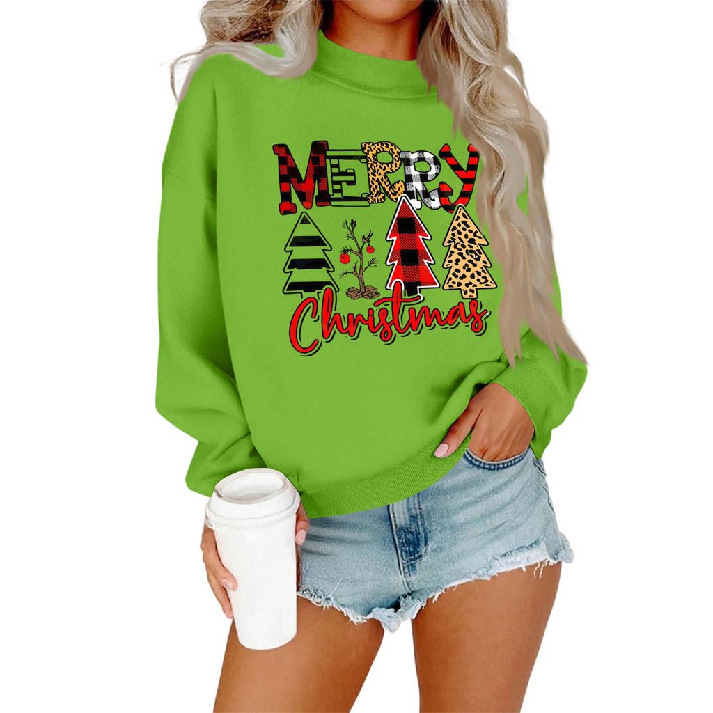 Women's Casual Fashion Round Neck Long Sleeve Christmas Printed Sweatshirt