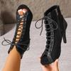High Heels Women Open Toe Sandals Sexy Woman Suede Shoes 2024 Trend Lace Up Shoes Pumps Designer New Zip Autumn Mujer Zapatos