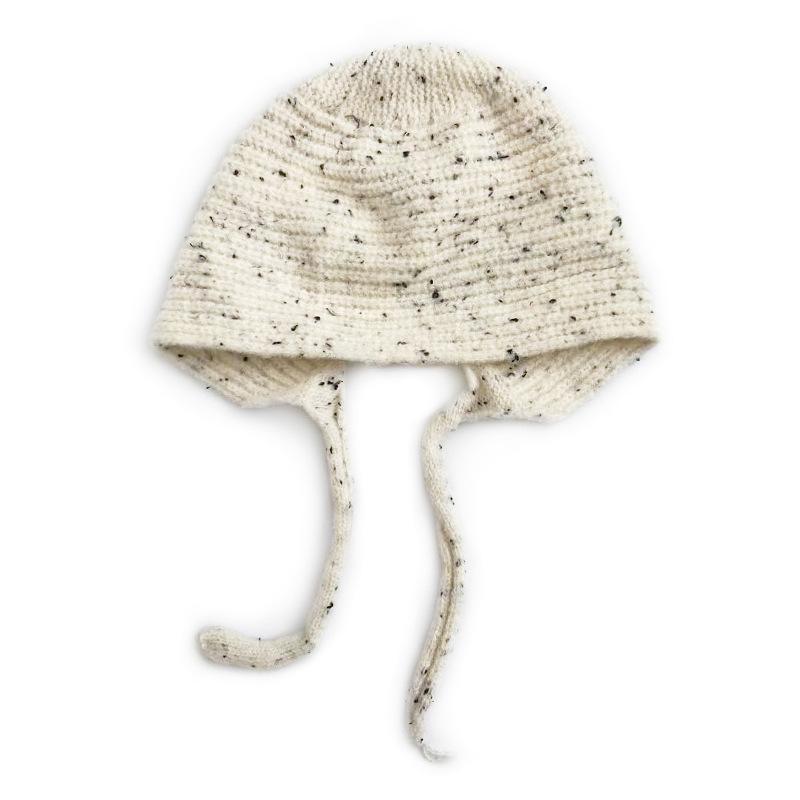 Cat Brother Kids' Polka Dot Lace-up Knit Hat with Ear Protection - Autumn/Winter Fashion for Boys and Girls
