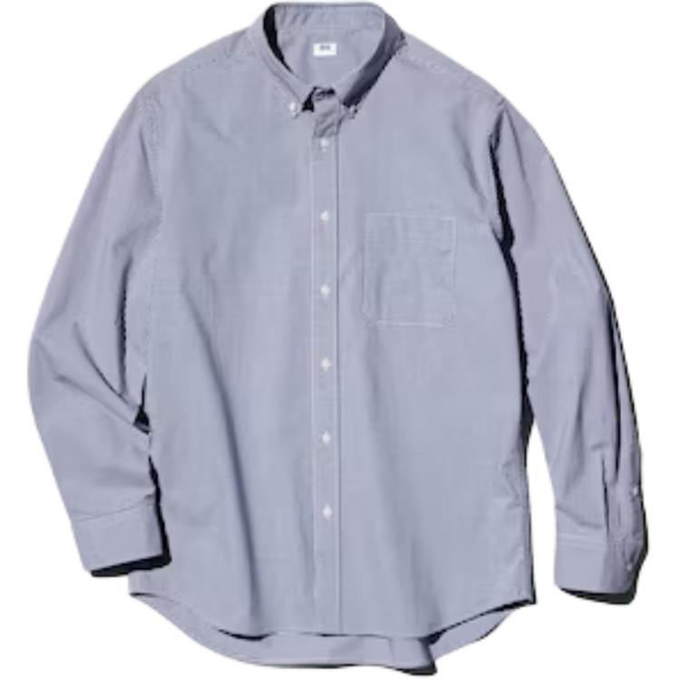 Uniqlo Рубашка в клетку с длинным рукавом на пуговицах Унисекс рубашки Синий 453151-66