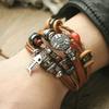 Boho Leather Mens Bracelet Charms Turkish Eye Multi-layer Feather Bangle Bracelet Party Jewelry Gift
