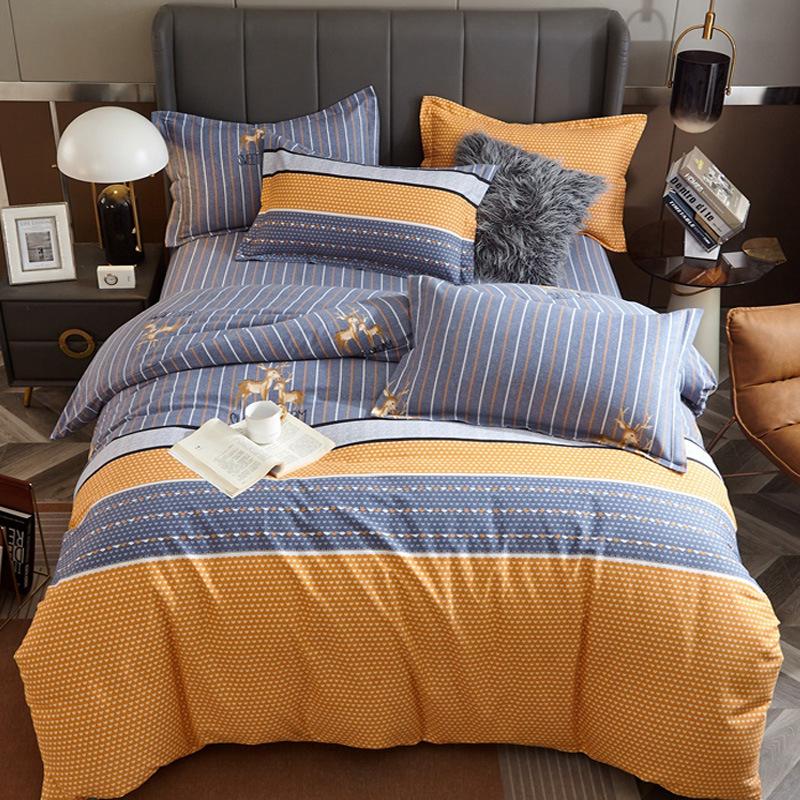 Комплект из четырех предметов из плотного хлопкового потертого материала, легкое роскошное теплое одеяло из чистого хлопкового набивного потертого материала, комплект из четырех предметов из простыни