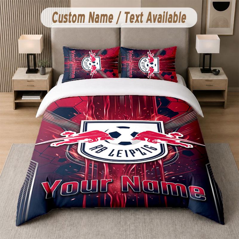 Custom Bedding Set RB Leipzig FC Pattern, Print Name Text 1 Duvet Cover plus 2 Pillowcases Home Textile