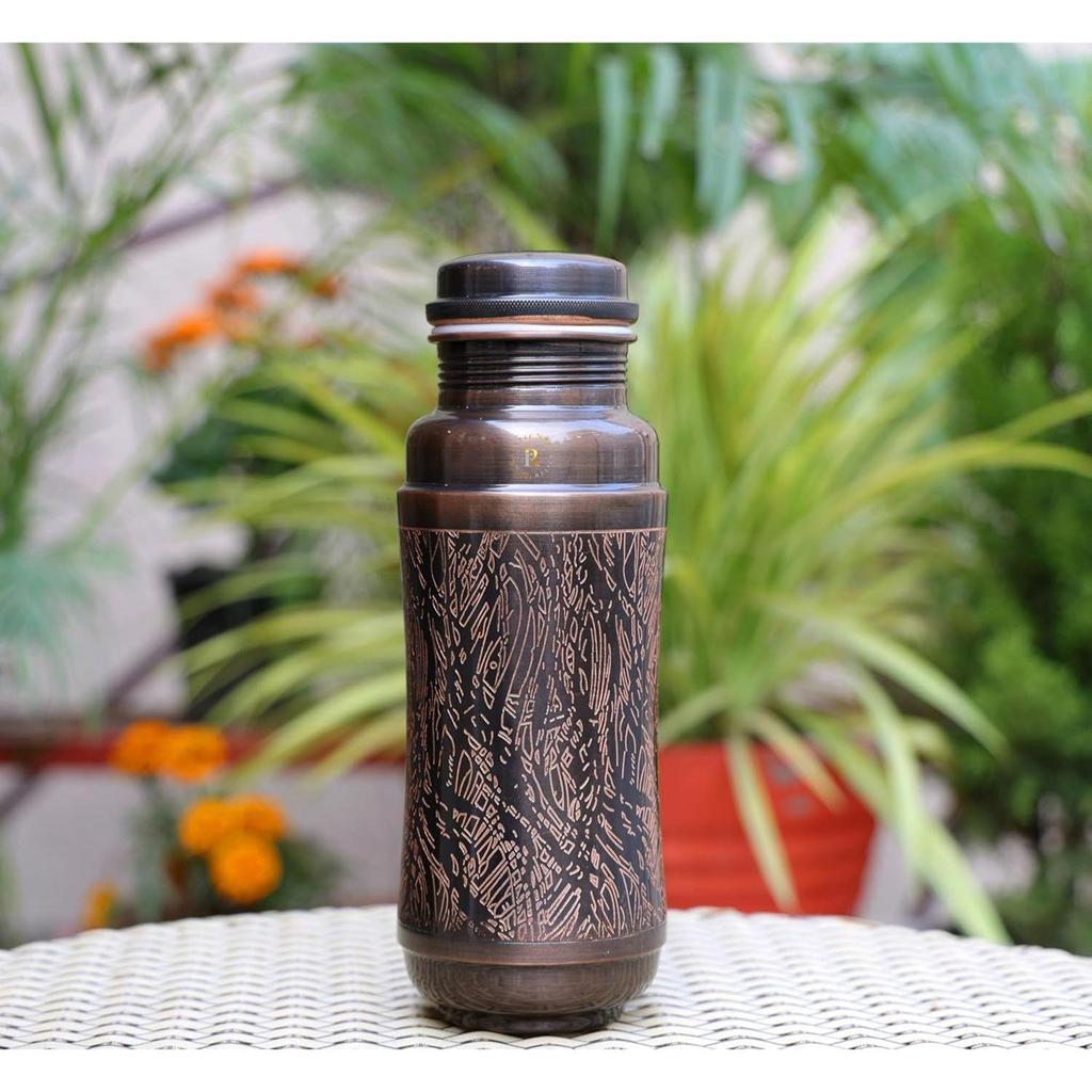 Antique Copper Jumbo Water Bottle - 1300ML | Heavy Copper Metal Made | Antique And Rustic Dark Brown Finish