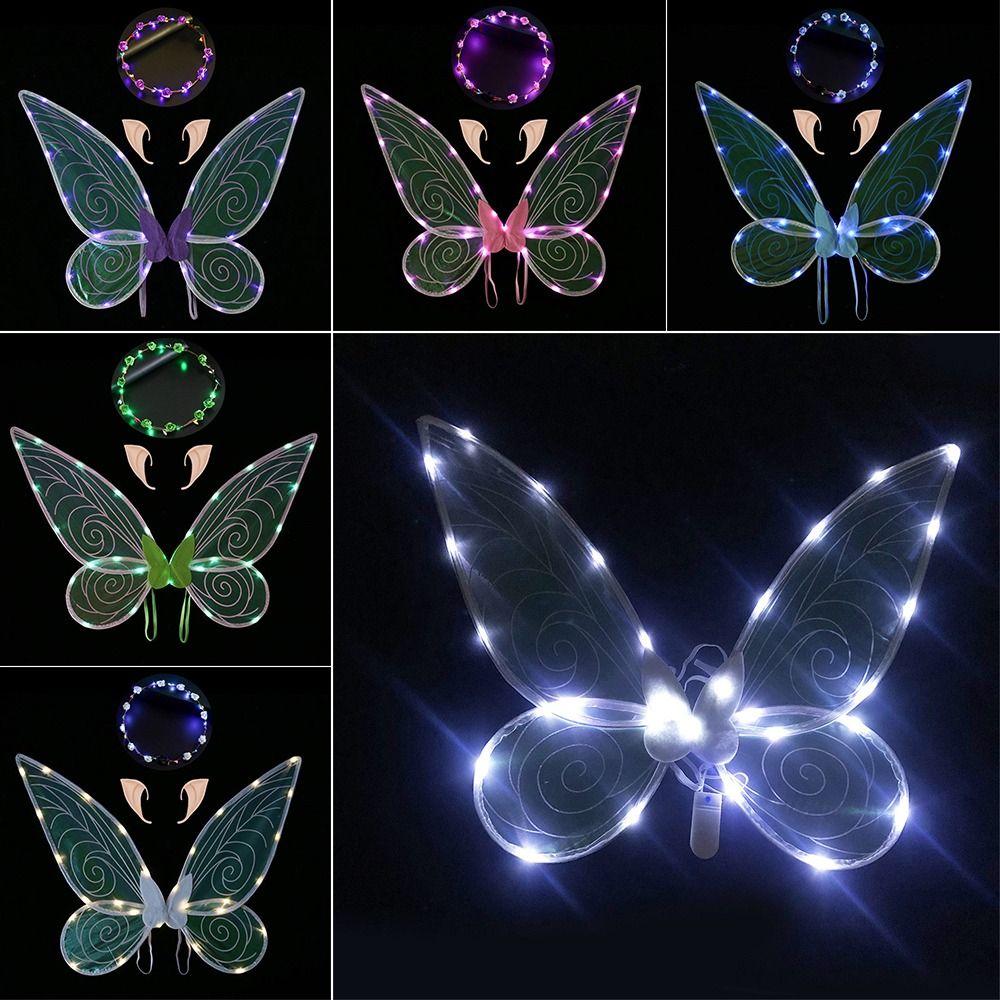Party Favor Princess Angel and Wreath LED Fairy Wings Butterfly Wings with Elf Ears Dress-Up
