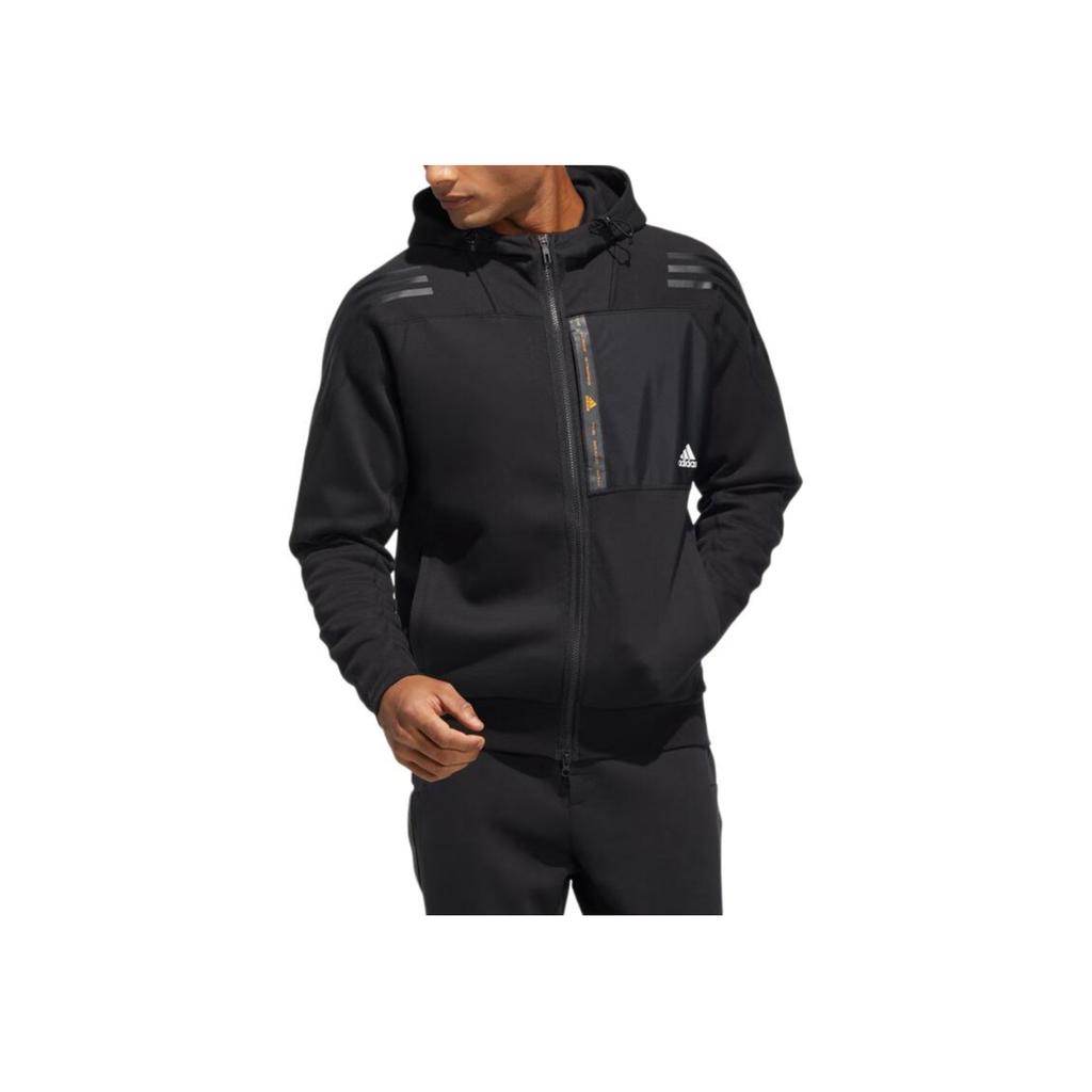 Adidas Solid Knit Hooded Jacket Men Outerwear Black HE7404
