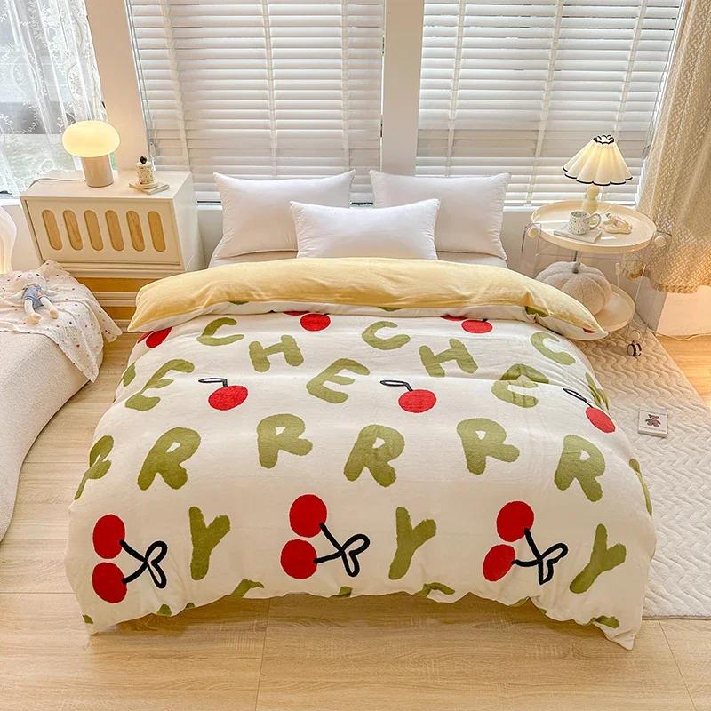 Milk Velvet Floral Duvet Cover, Ultra-Soft Cozy Warm Winter Reversible Plush Comforter Cover, 1 PC Botanical Flower Quilt Cover