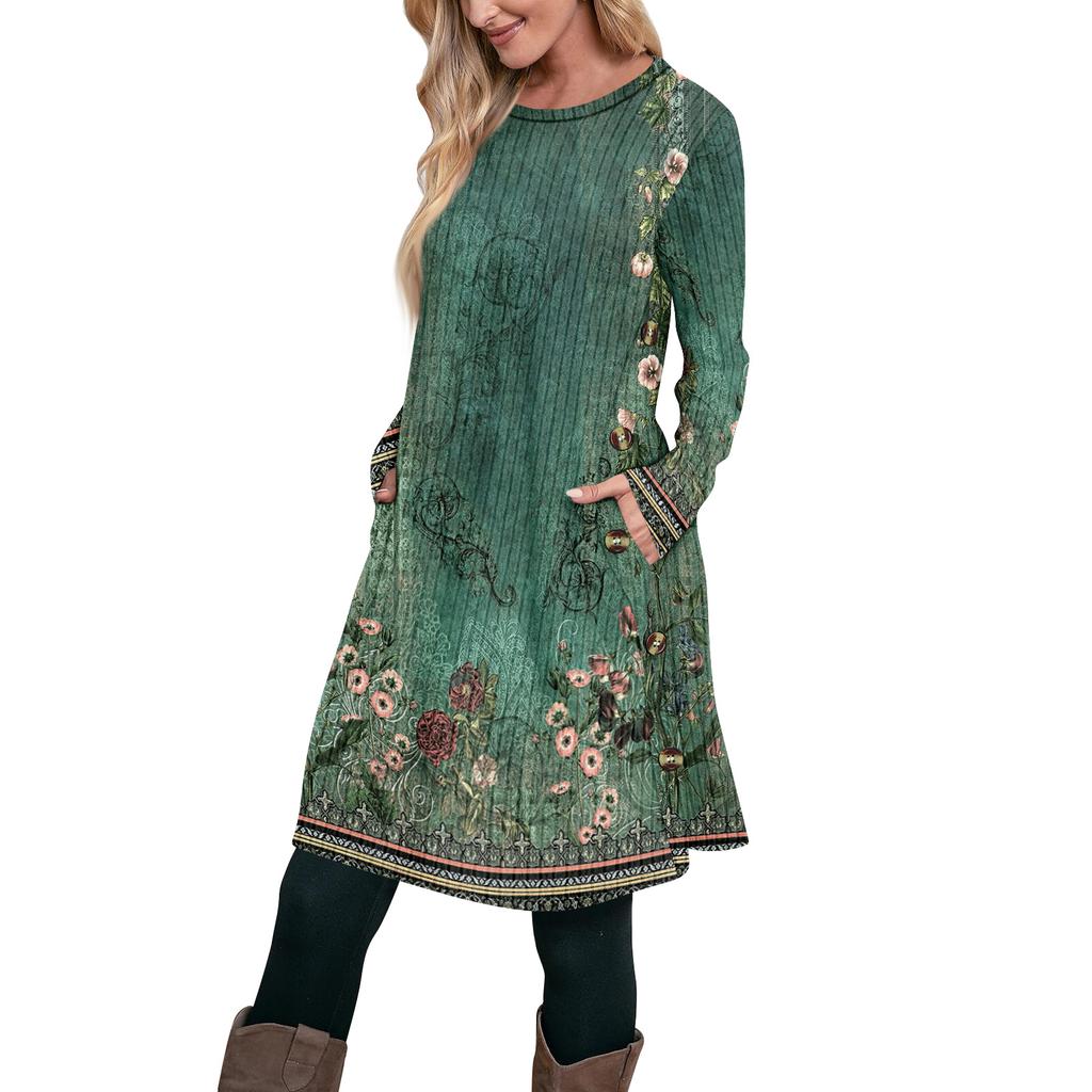 Женское модное повседневное платье-туника с длинным рукавом и карманами, платье с боковыми пуговицами