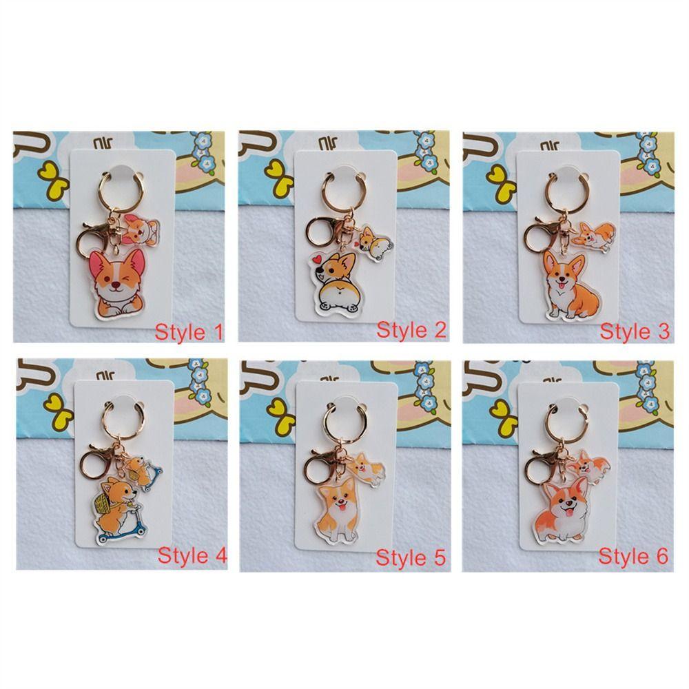 Transparent Corgi Key Chain Double-Sided Dog Pendants Backpack Decor Dog Key Ring Handbag Pendant