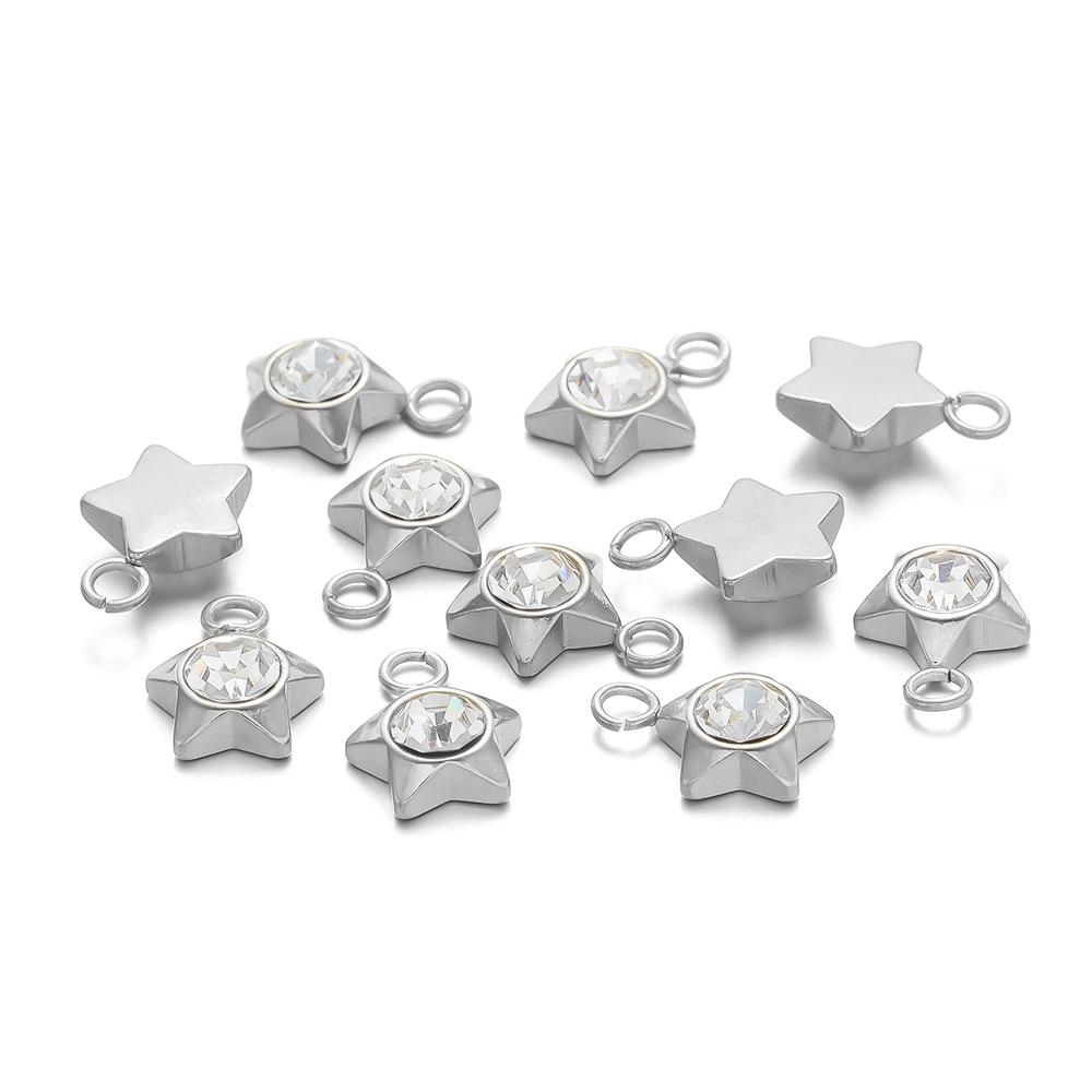 20pcs Stainless Steel Heart Zircon Charms Star Beads Jewelry Findings DIY Exquisite Necklace Bracelets Supplies Earrings Making