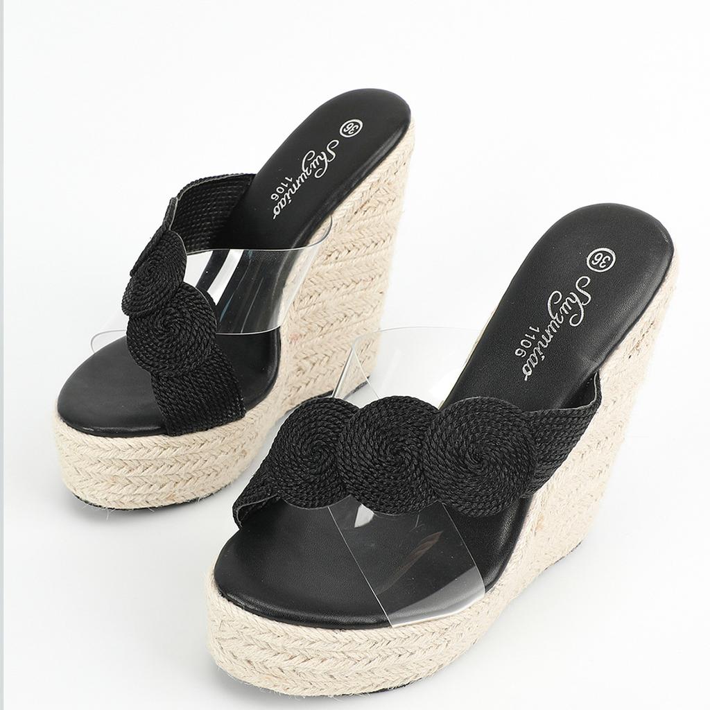 Женские босоножки на платформе, сексуальные, соломенные, простые, с высоким наклонным каблуком, водонепроницаемые, модель Table Model, 15 см, тапочки на танкетке LFD-10368-A66