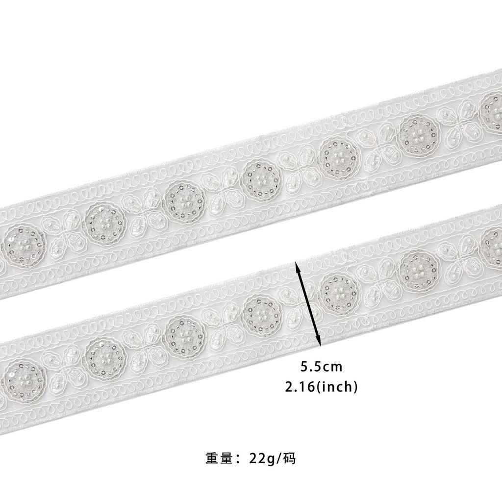 5.5Cm White Handmade Bead Embroidery Barcode Clothing Cuffs Neckline Window Decoration Accessories Lace Accessories