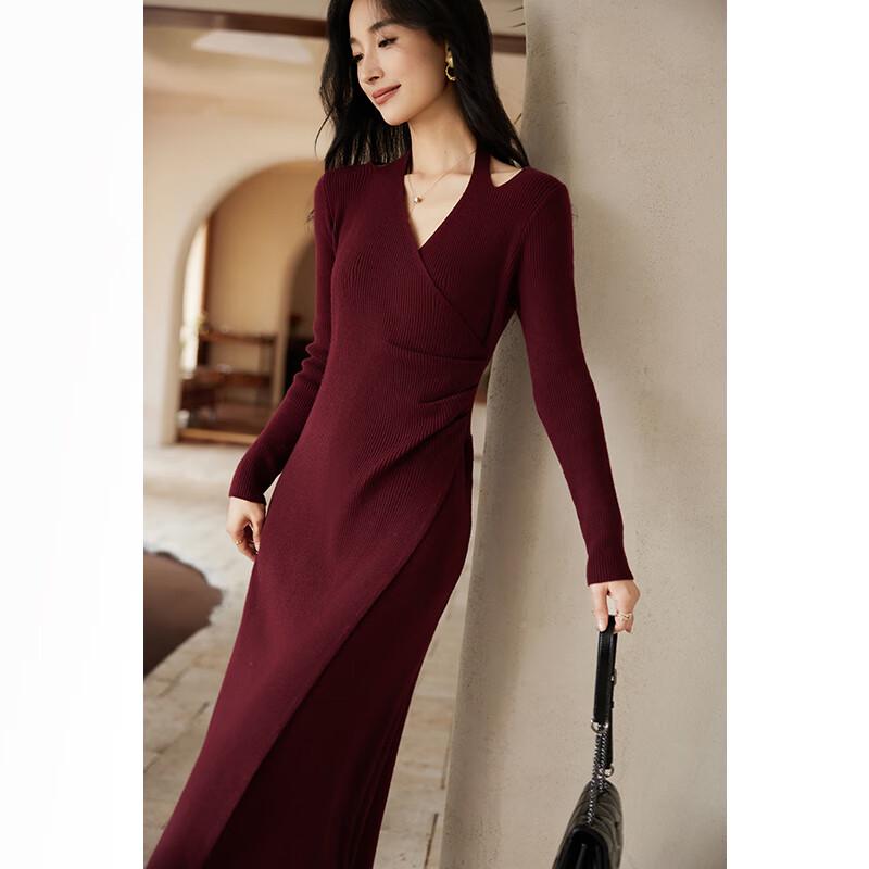 VICTORIA&VERA Women's Winter Halter V-neck Knit Dress