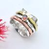 Spinner Band Ring, Garnet Ring, Three Tone Ring, 925 Silver Ring, Women Ring, Statement Ring, Birthstone Ring, Silver Jewelry, Boho Ring