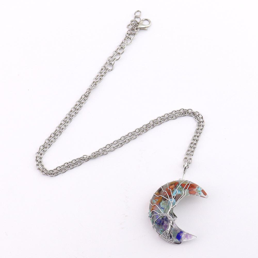 Ожерелье Chakela «Лунный Серп Древо Жизни» с Натуральными Кристаллическими Камнями