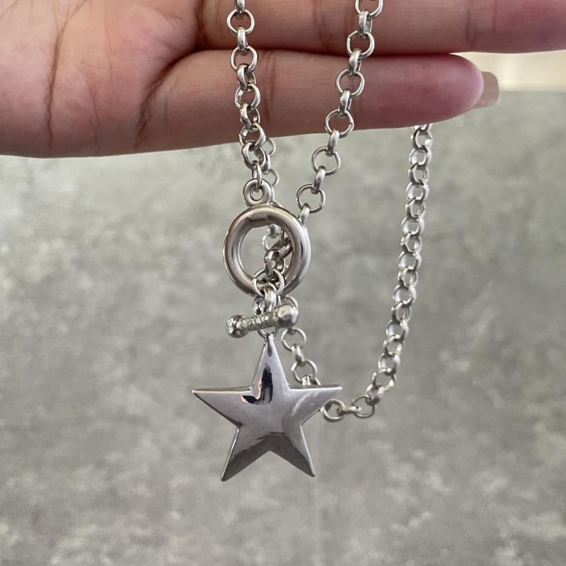 Personalized Punk Style Silver Color Chain Star Pendant OT Buckle Necklace, Women's Simple and Fashionable Jewelry Accessories