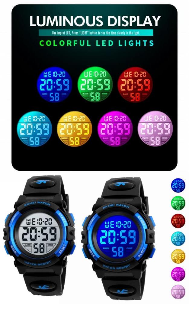 SKMEI Digital Watch for Upper Elementary School Japanese Instruction Manual Perfect Gift for Inspected in Japan [GAWZ JAPAN] Kids' Students, Pre-Set