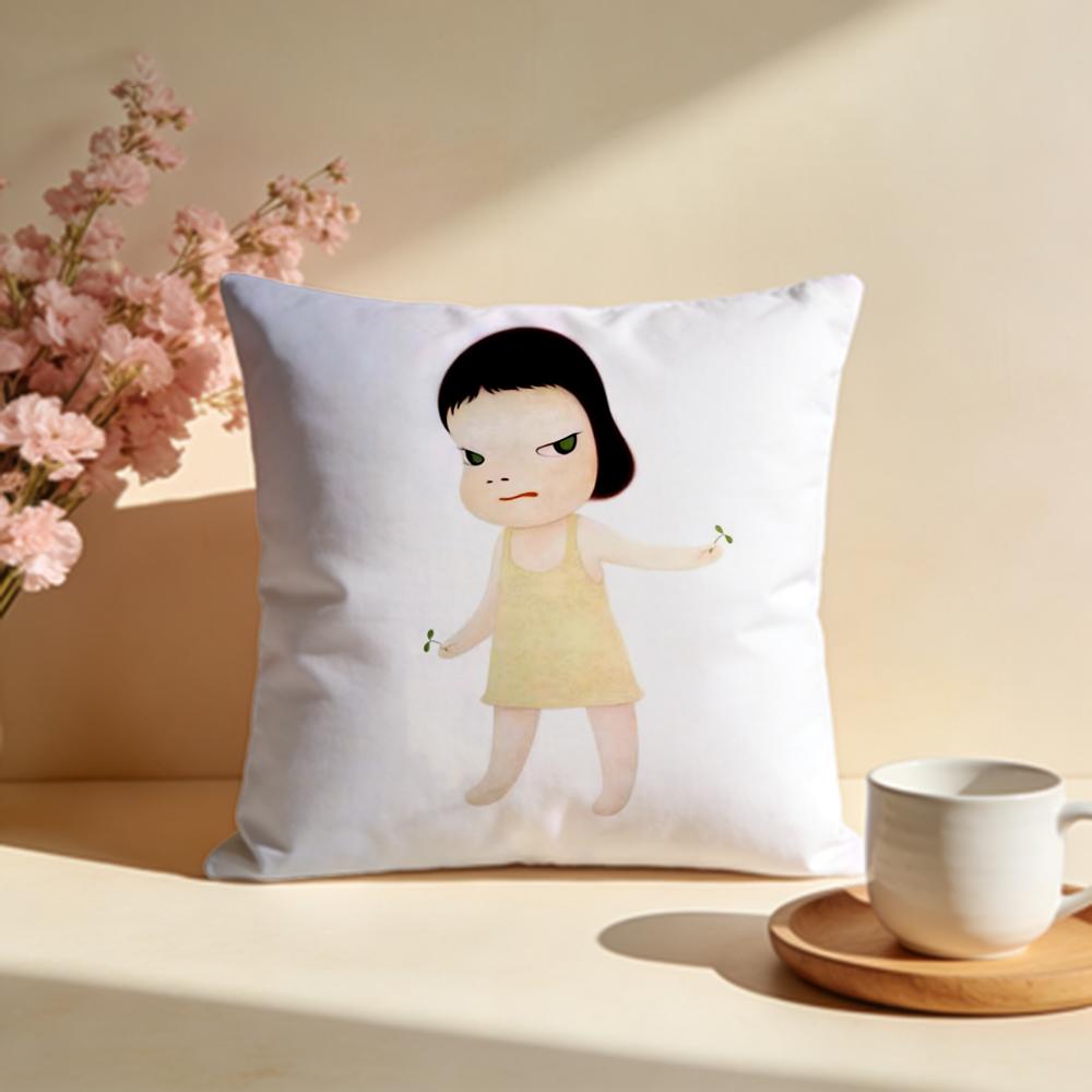 Stylish YYoshitomo Naraes Cushion Cover Stylish Washable Pillow Cover Ideal for Couch Bedroom Car Decoration