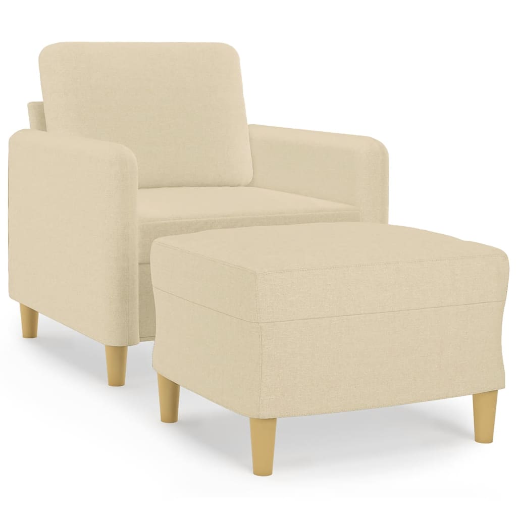 Cream Armchair with Footstool 60 cm Fabric