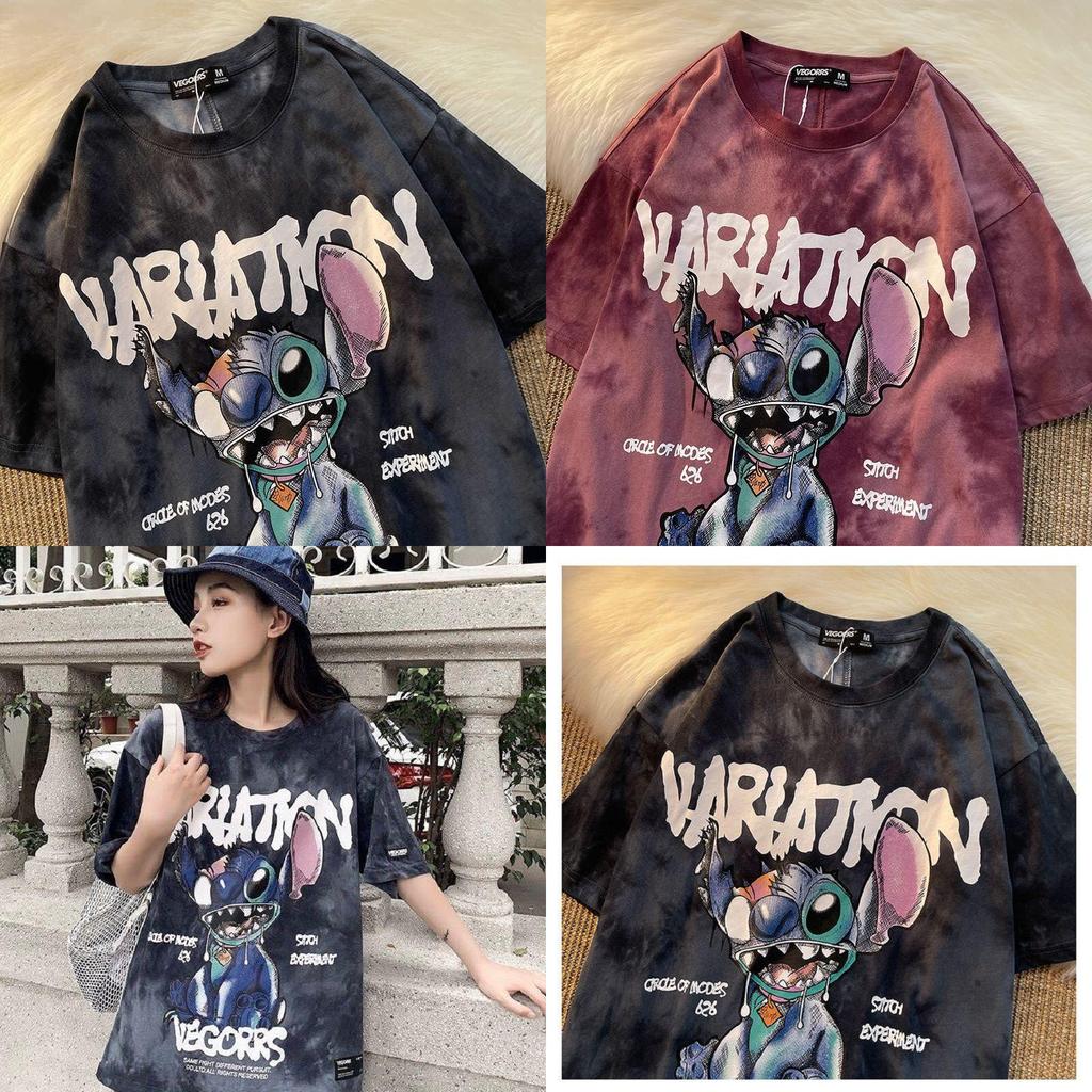 Casual Summer T Shirt With Stitch Pattern Printed Dyeing Cotton Blend For Student Fashion