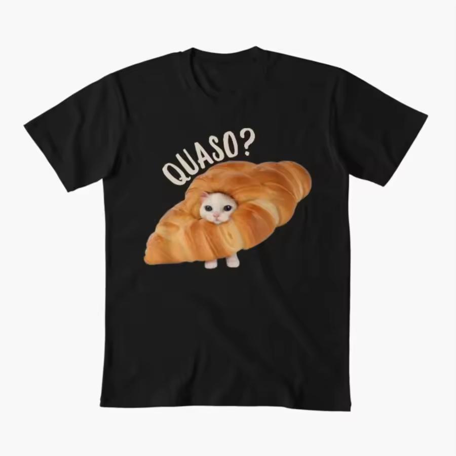 Quaso Funny Croissant Cat Meme Women Tee Short Sleeve Top Design Summer Vintage Graphic Versatile Fashion Women High Quality Tee