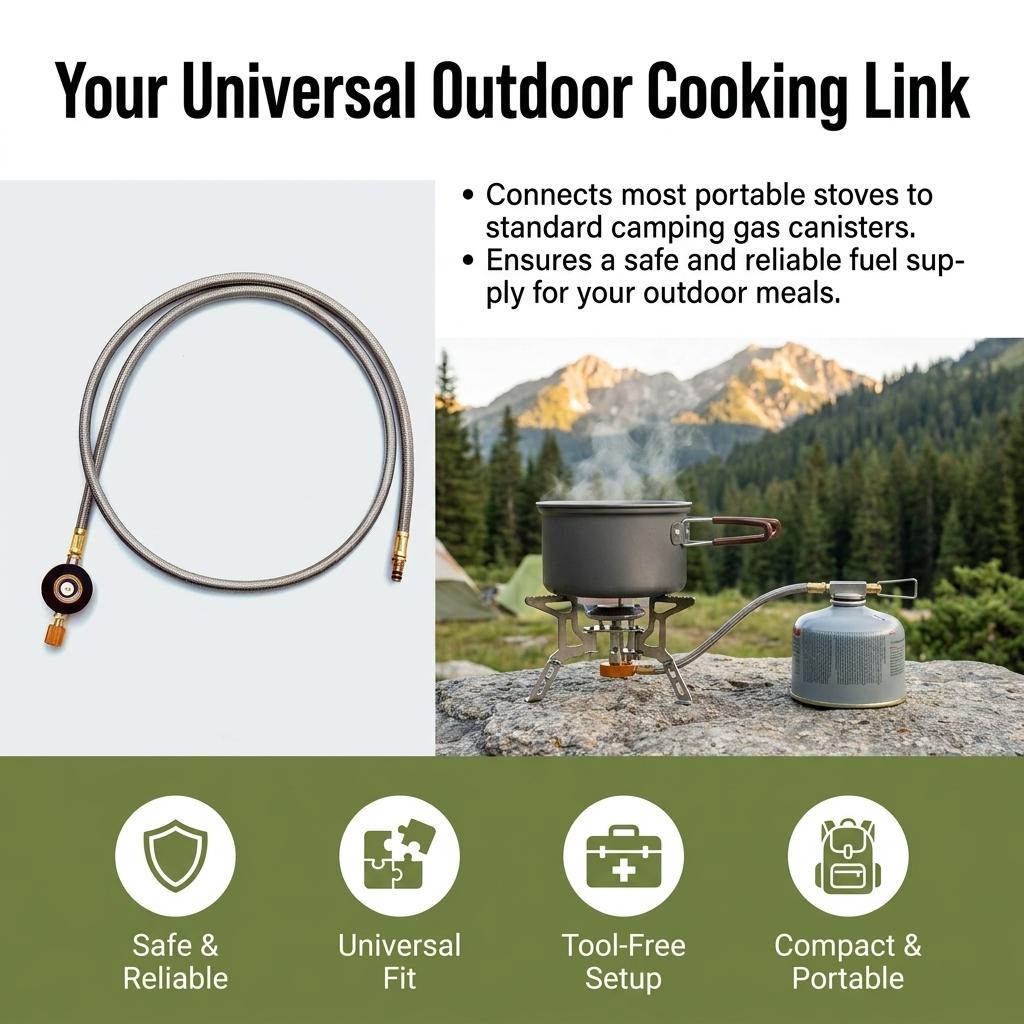 Gas Connector Adapter for Portable Stove High-Pressure Hose Compatible with Camping Gas Canisters