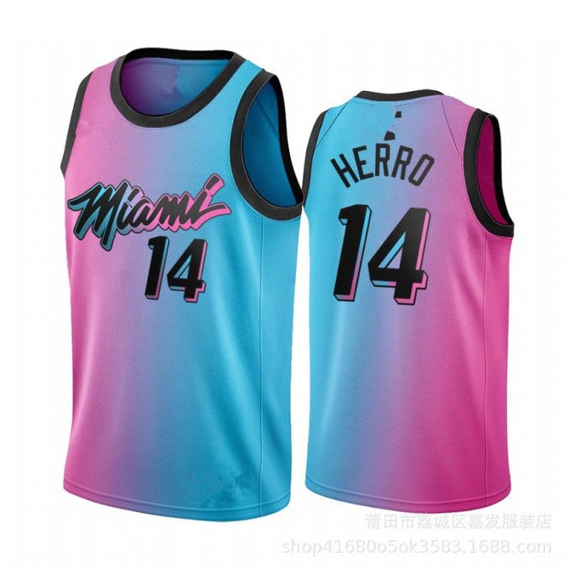Баскетбольная форма Miami Heat 13 Тайлер Хирро 14 Дуэйн Уэйд City Edition Вышитая Хлопковая Командная Спортивная Одежда