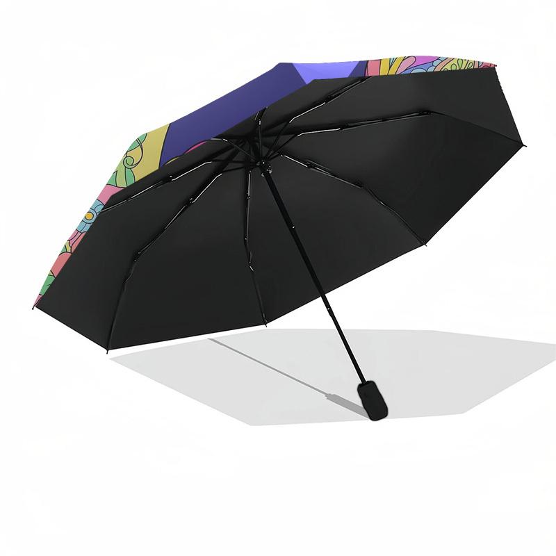 1pc Butterfly Flowers Mandala Artwork Umbrella with Plastic Handle,Vibrant Cartoon Pattern,Multi-functional UmbrellaPT059