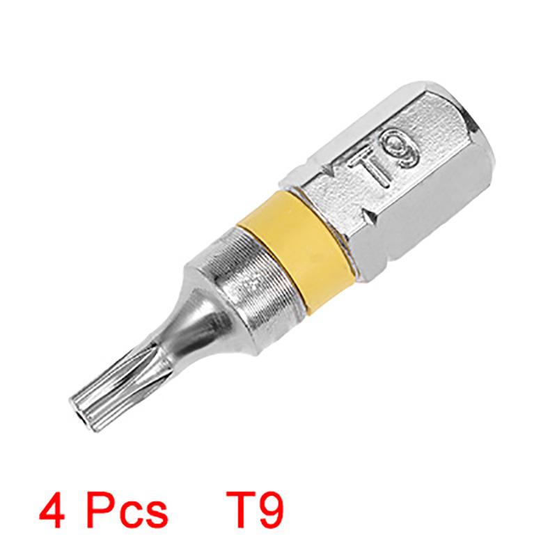Набор бит Torx 4 шт. Сталь S2 Шестигранный хвостовик 1/4" T6 T9 Магнитные Security Torx Биты для отвертки Ручные инструменты