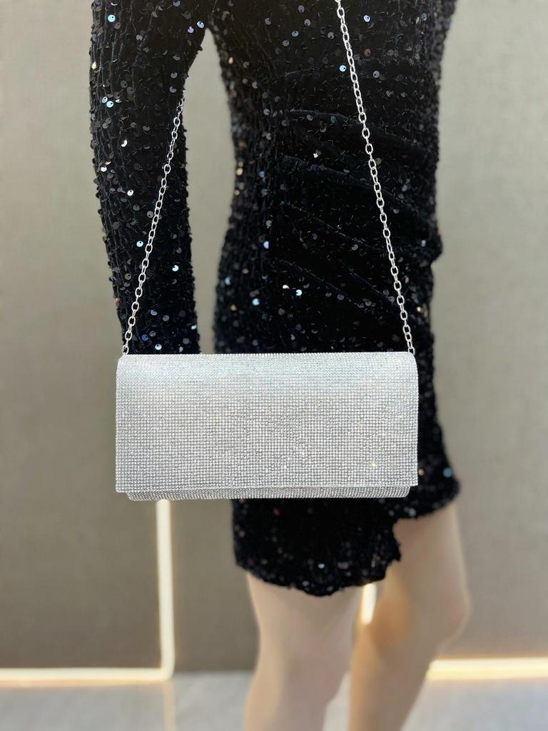 European & American Trend Rhinestone Party Clutch: Black Minimalist Women's Evening Bag