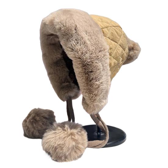 Женская стеганая шапка Зимняя теплая шапка с милым помпоном Защита ушей Пушистая шапка со шнурком для осени и зимы для улицы и повседневной носки