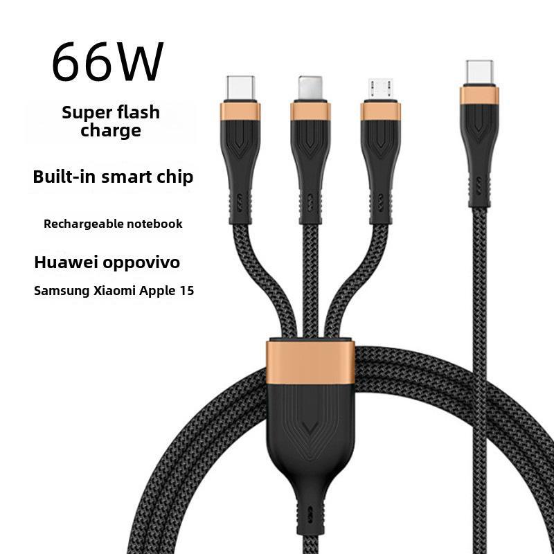 Кабель для передачи данных 6A 3-в-1, сверхбыстрая зарядка 100 Вт для Apple, Android, Type-C и ноутбуков с функцией быстрой зарядки PD