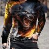 Anime Roaring Wolf 3D Print Men's Street Long Sleeve T-shirt For Halloween, Spring Fall
