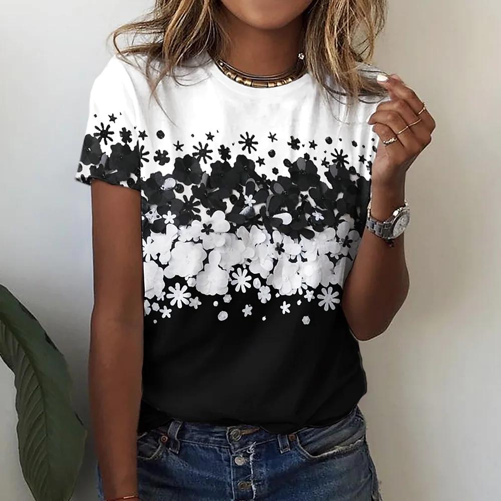 Эстетические праздничные женские футболки, модные цветочные мотивы, летняя одежда с 3d короткими рукавами, базовые женские топы, пуловер большого размера с принтом