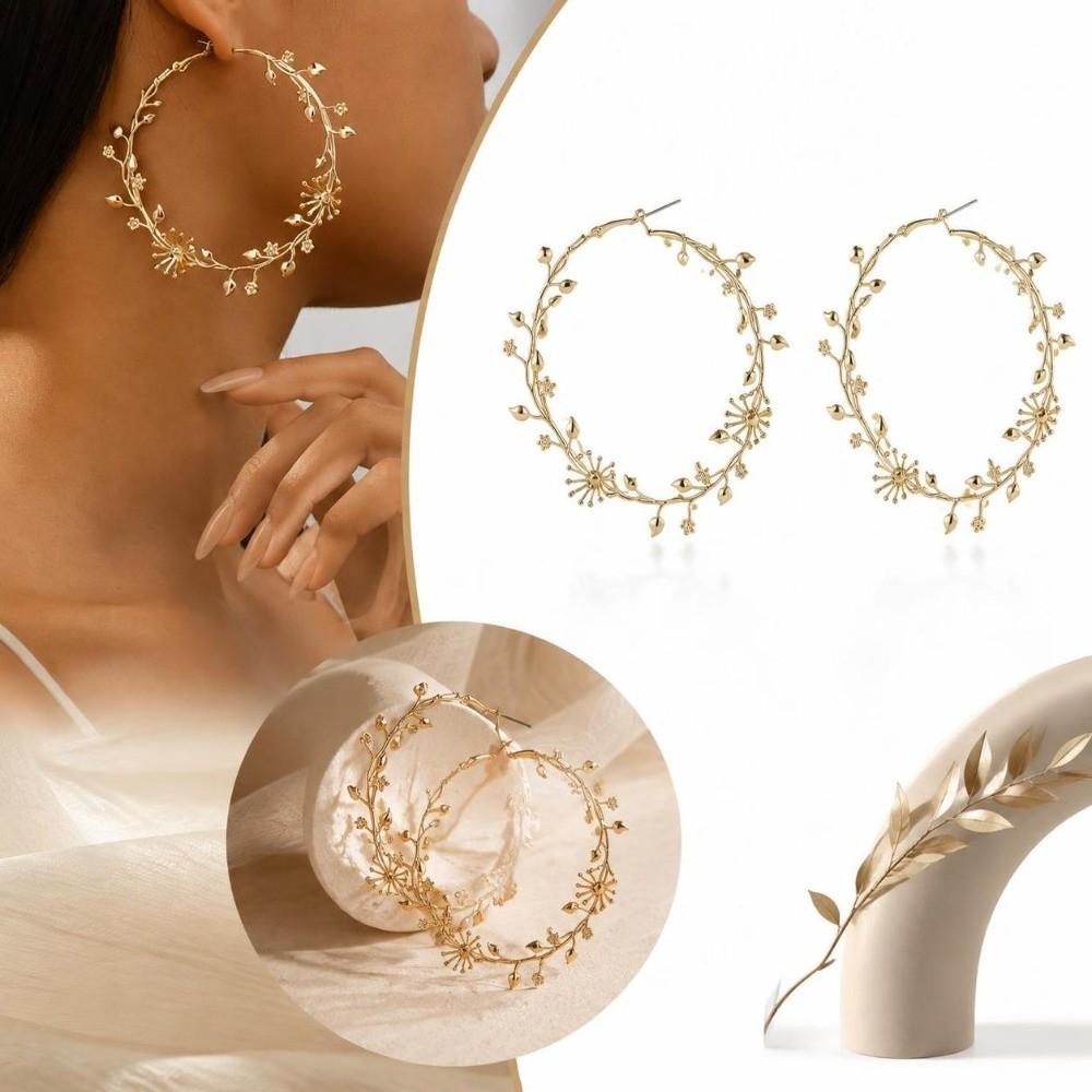 1 Pair Metal Thorn Vine Earring Openwork Stud Hoop Earring Women's Fashion Accessory
