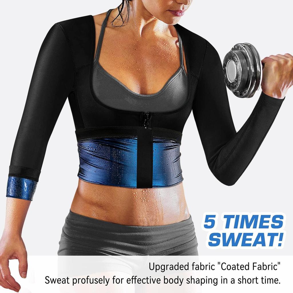 Костюм для сауны для женщин, толстовка с длинными рукавами и компрессионной молнией, рубашка для сауны, жилет для фитнеса, формирователь тела, тренировочные топы, корректирующее белье, толстовка