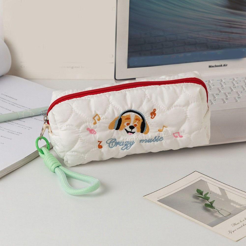 Large Capacity Pencil Pouch Embroidered Dog Student Stationery Bag Puppy Cosmetic Bag Student