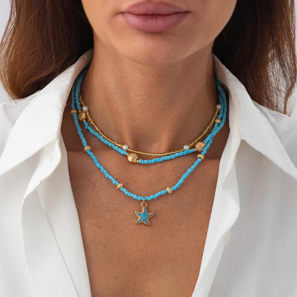 Подвеска Ракушка Красный Коралл Ветер Океана на Длинной Цепочке, Креативная Цепочка-Ожерелье с Имитацией Жемчуга и Морской Звездой