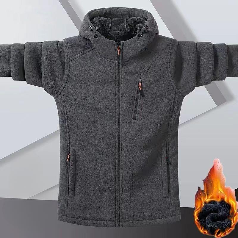 Утепленная мужская куртка Polar Fleece Plus Velvet с капюшоном для осени и зимы, модная теплая трендовая модная куртка для папы