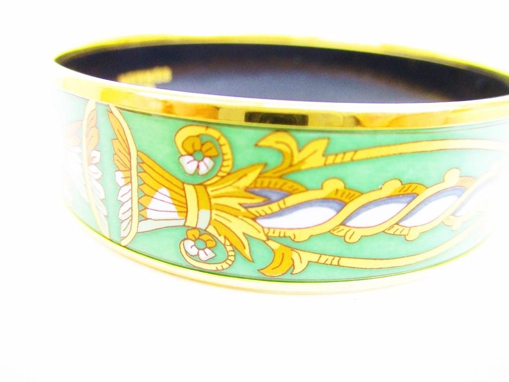Authentic HERMES Enamel Bangle Bracelet Green Multicolor Emaiyu GM #6652 Refurbished