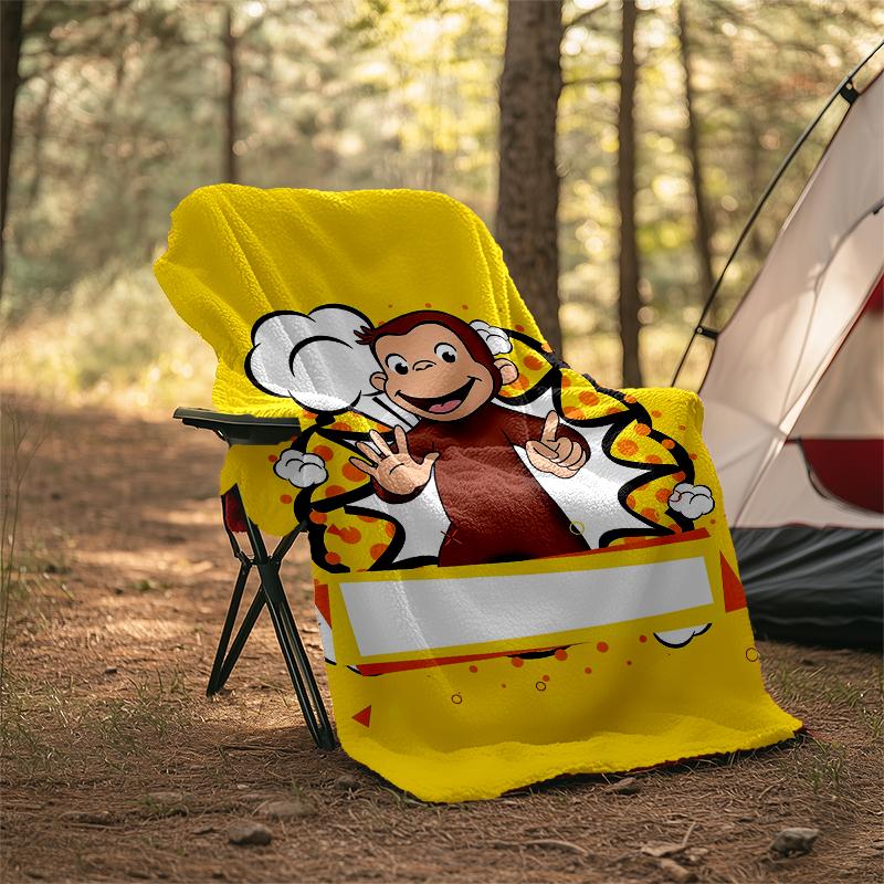 Curious George Theme Printed Blanket - Perfect for Couch, Bed, Travel & Outdoor Use | Machine Washable, Cozy & Durable.