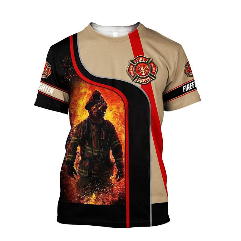 Summer 3D Firefighter Fireman Print T Shirt Kid Fashion Streetwear Short Sleeves Harajuku Clothing Gym T-shirts For Men Tees