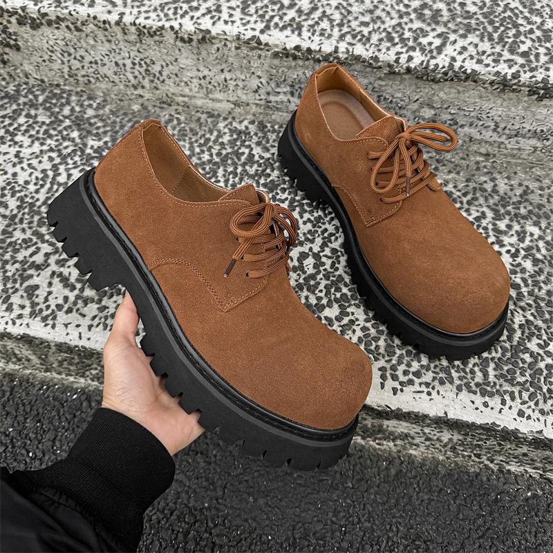 2024 Derby Shoes Men's Autumn New Anti-velvet Leather Big Head Leather Shoes Retro British Thick-soled Heightening Tooling Shoes 3656-J