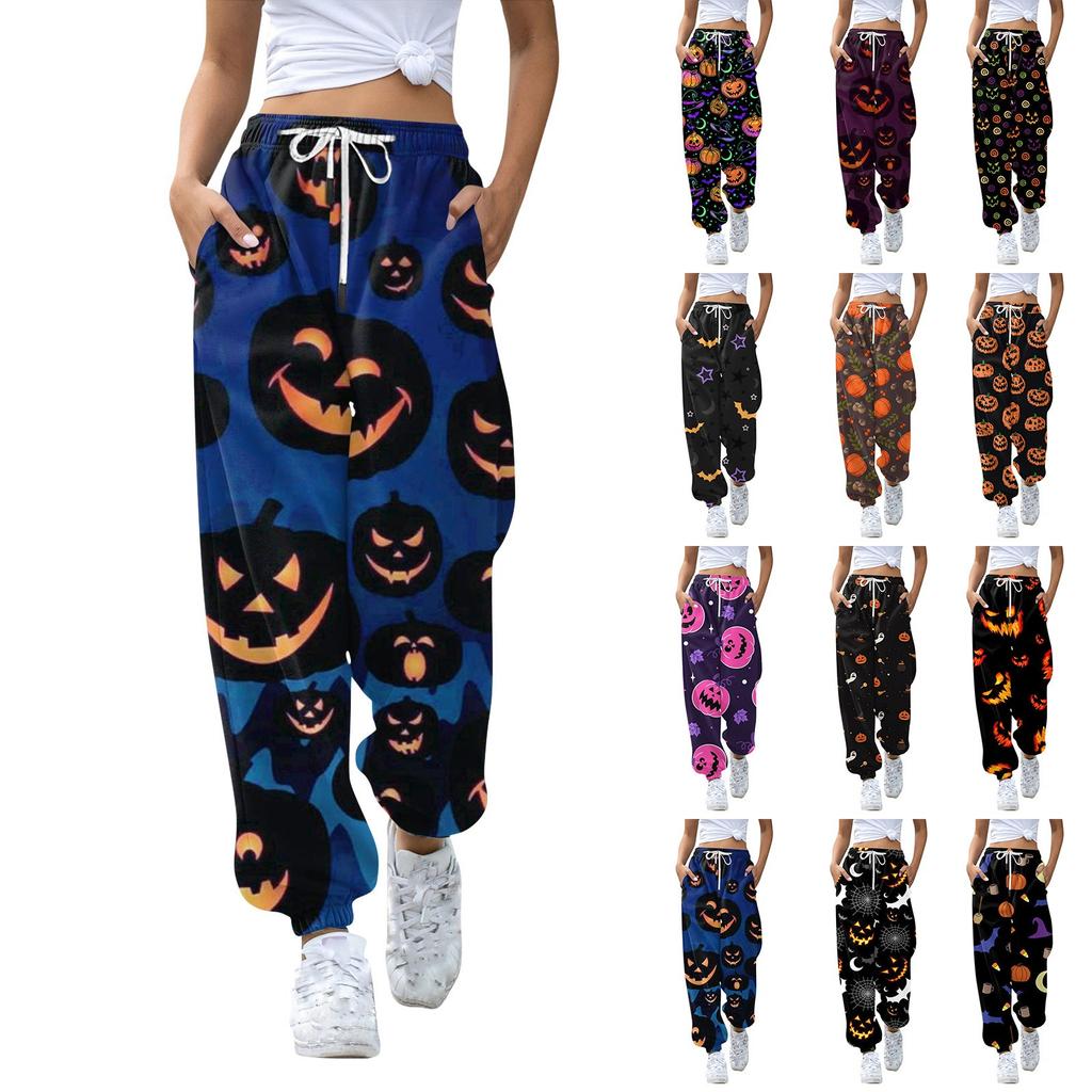 Women's Casual Halloween Printed Leisure Pants Sweatpants Trousers Drawstring Elastic Waist Drawstring Drawstring Pants