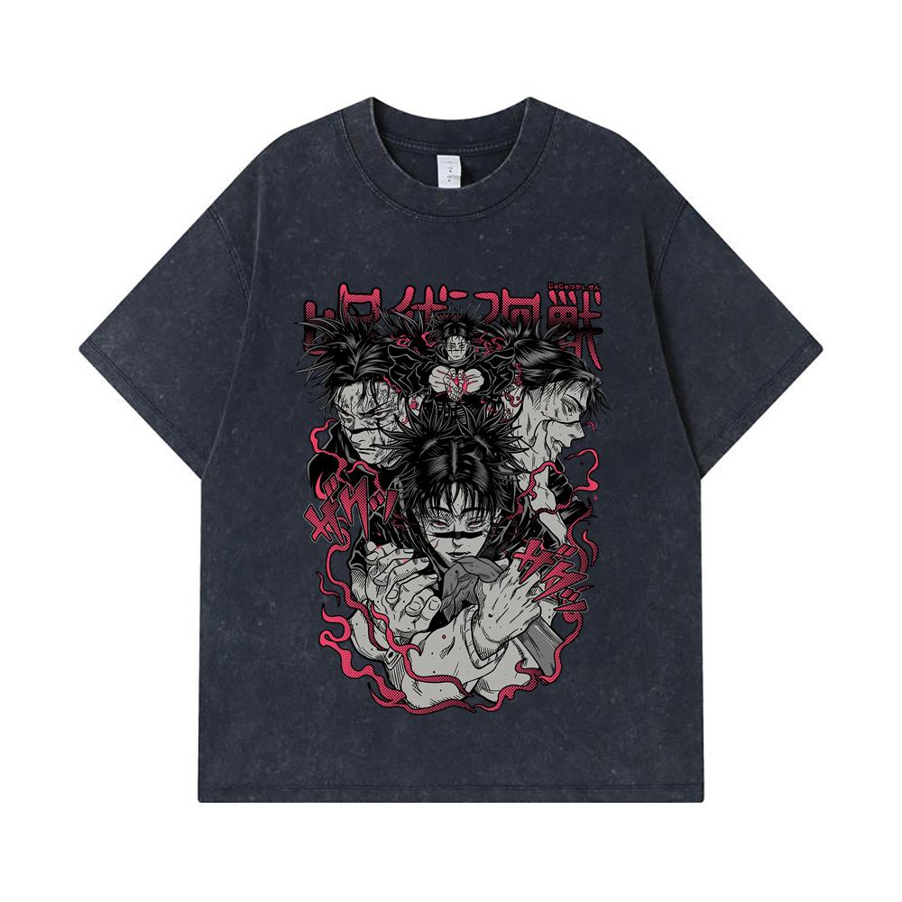275 GSM Washed T-shirts 100% Cotton Jujutsu Kaisen V17 Choso Print Unisex Heavy Cotton T Shirt