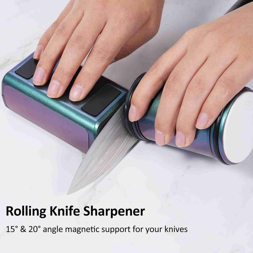 Rolling Knife Sharpener   Knife Sharpening Tool with Diamond and Ceramic Discs for Steel of Any Hardness, 15 and 20